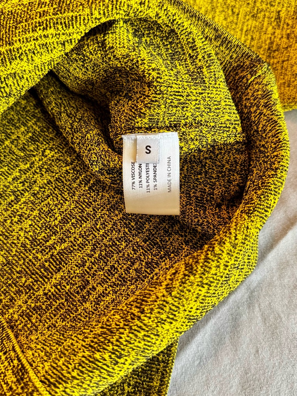 PROENZA SCHOULER Neon Yellow Marled Stretchy Thick Knit Crop Top w Long Sleeves - Picture 11 of 13